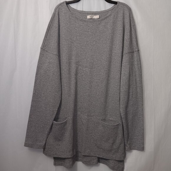 UGG LUELLA PULLOVER LONG SLEEVE DOUBLE POCKET TUNIC TOP GRAY 100% COTTON - Picture 1 of 11